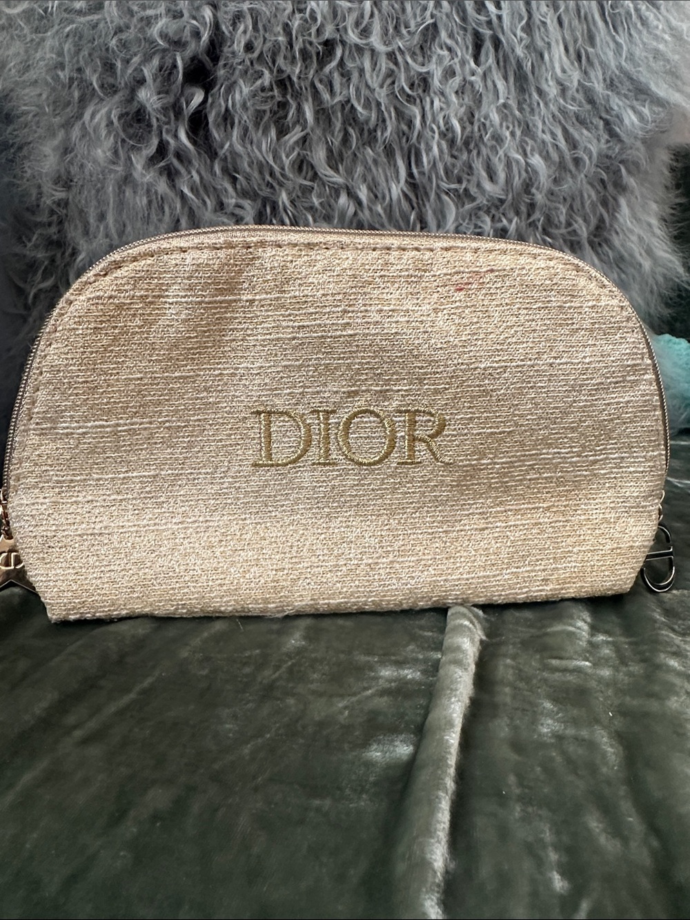 Dior Beauty Gold Shimmer Cosmetic Pouch Makeup Bag